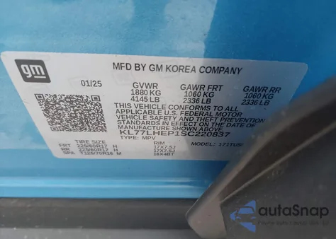 2025 Chevrolet Trax Fwd Lt from USA, damaged, VIN KL77LHEP1SC220837